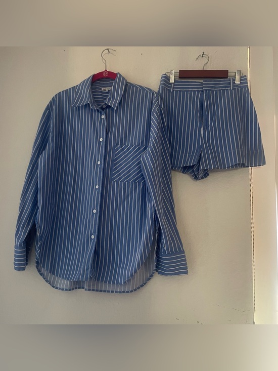 Reformation Other - Reformation Blue Striped Matching Set Shirt & High Rise Shorts Size S